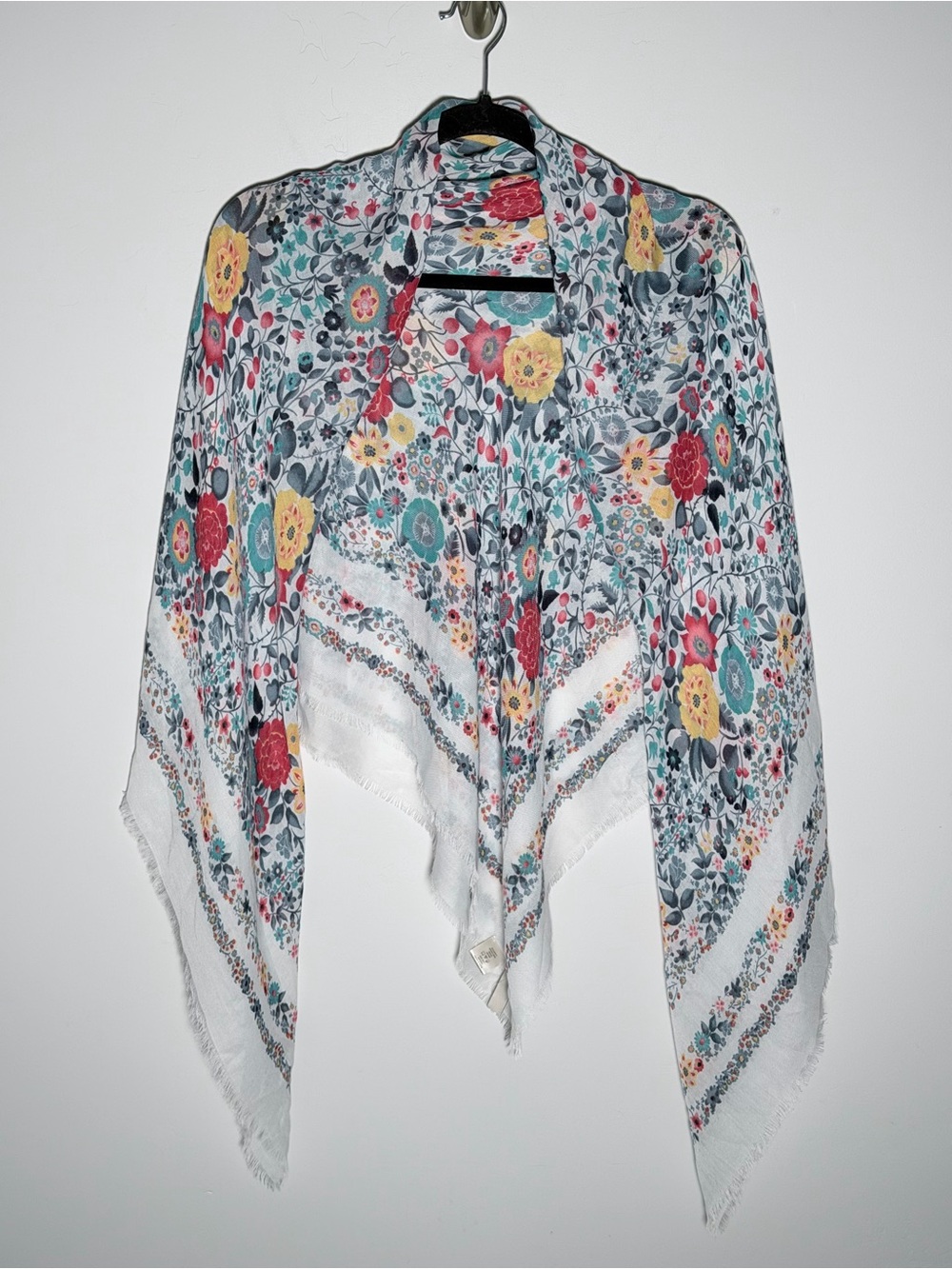 LOFT Floral Scarf in White with Red, Yellow & Teal Blooms - Picture 4 of 10